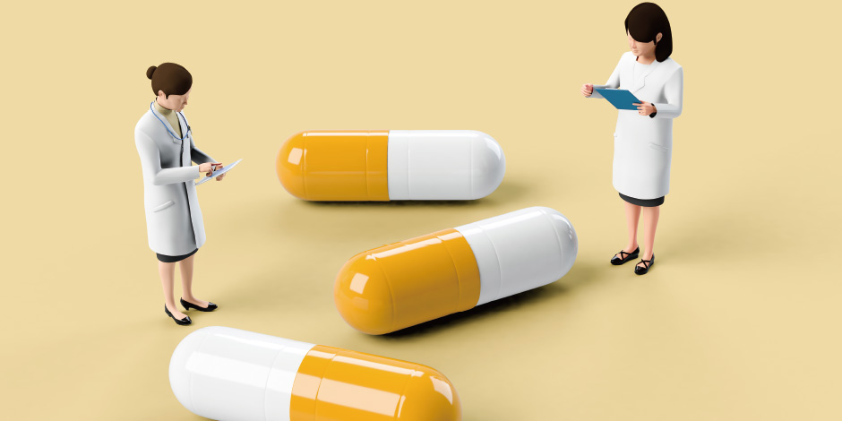 データベースYAKUGENは、医療用医薬品約 21,000品目で構成される医療用医薬品マスタ と、OTC医薬品約13,0 0 0品目、薬局製剤約 380品目で構成するOTC医薬品マスタ、チェッ クモジュール群の相互作用マスタで作成されて おります。(※薬品数は2020年4月時点です。)
